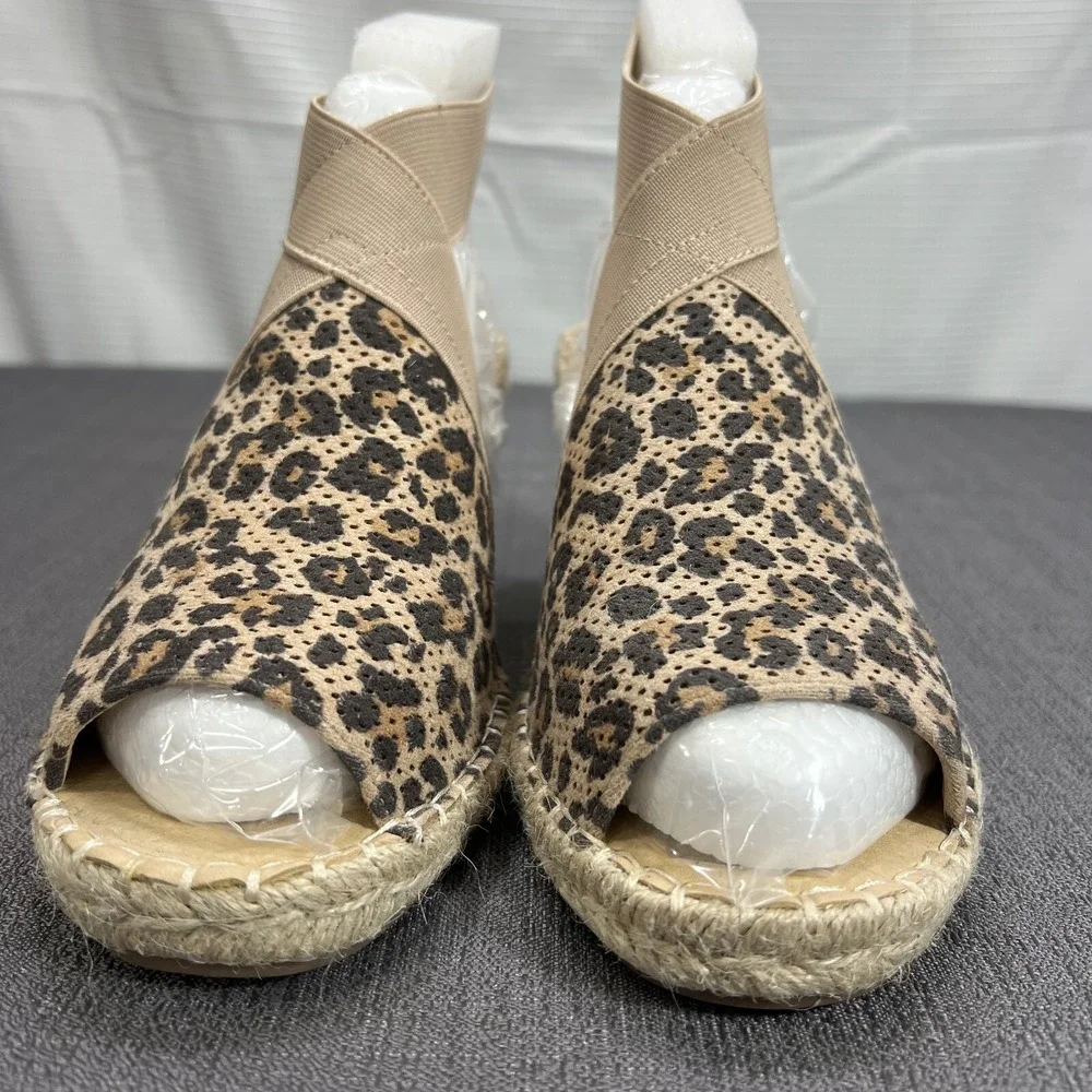 Vintage 7‎ Eight Leopard Print Woven Wedge Ankle Strap Size 7 M Women's Shoes